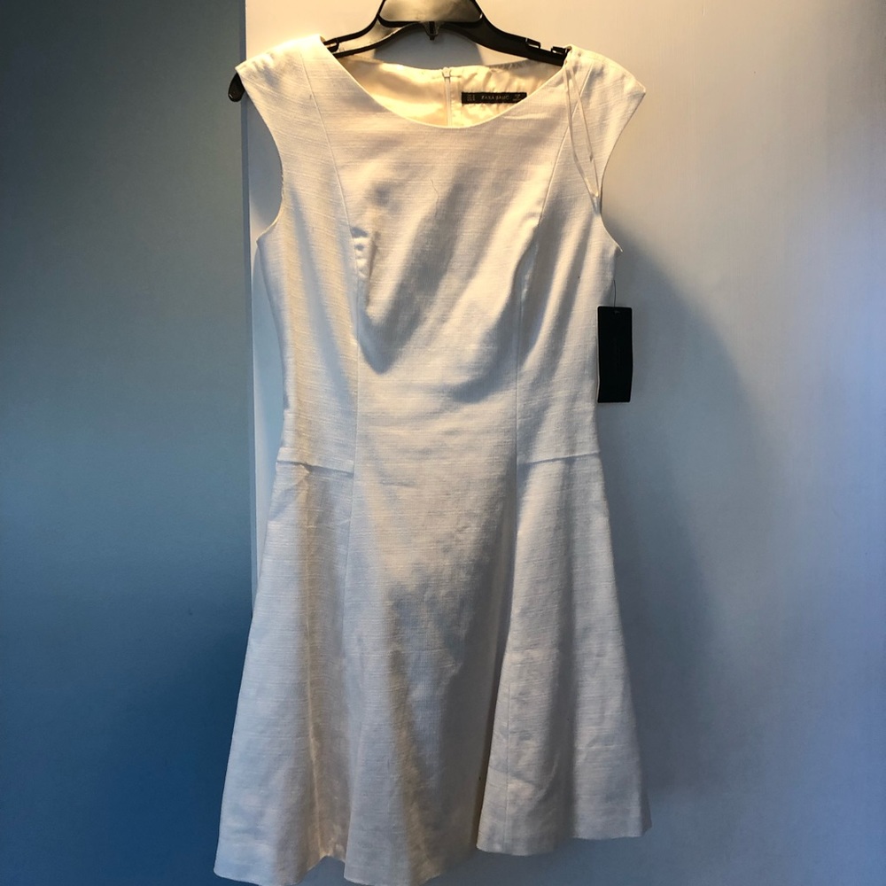 Zara white cap sleeves short a line dress new
